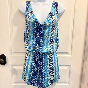 TART Collections Megan Aqua Blue Abstract print sleeveless romper Size Small